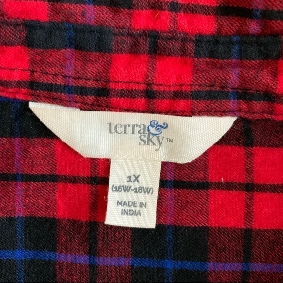 Terra & Sky Red Plaid Flannel Button Down Shirt - Picture 3 of 5